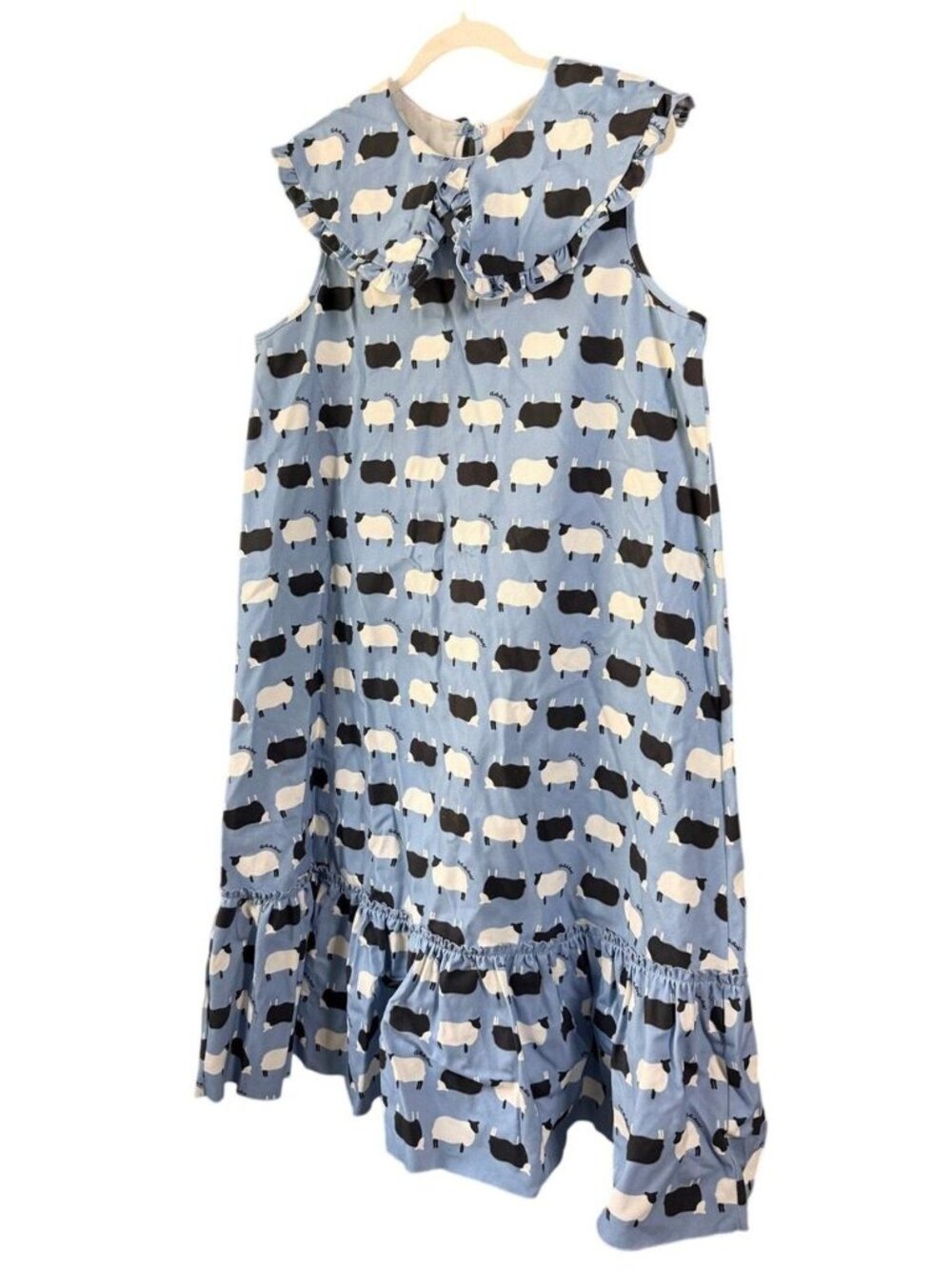 Lisa Says Gah!  Sheep Print Midi Dress Blue Ruffle Collar Size M